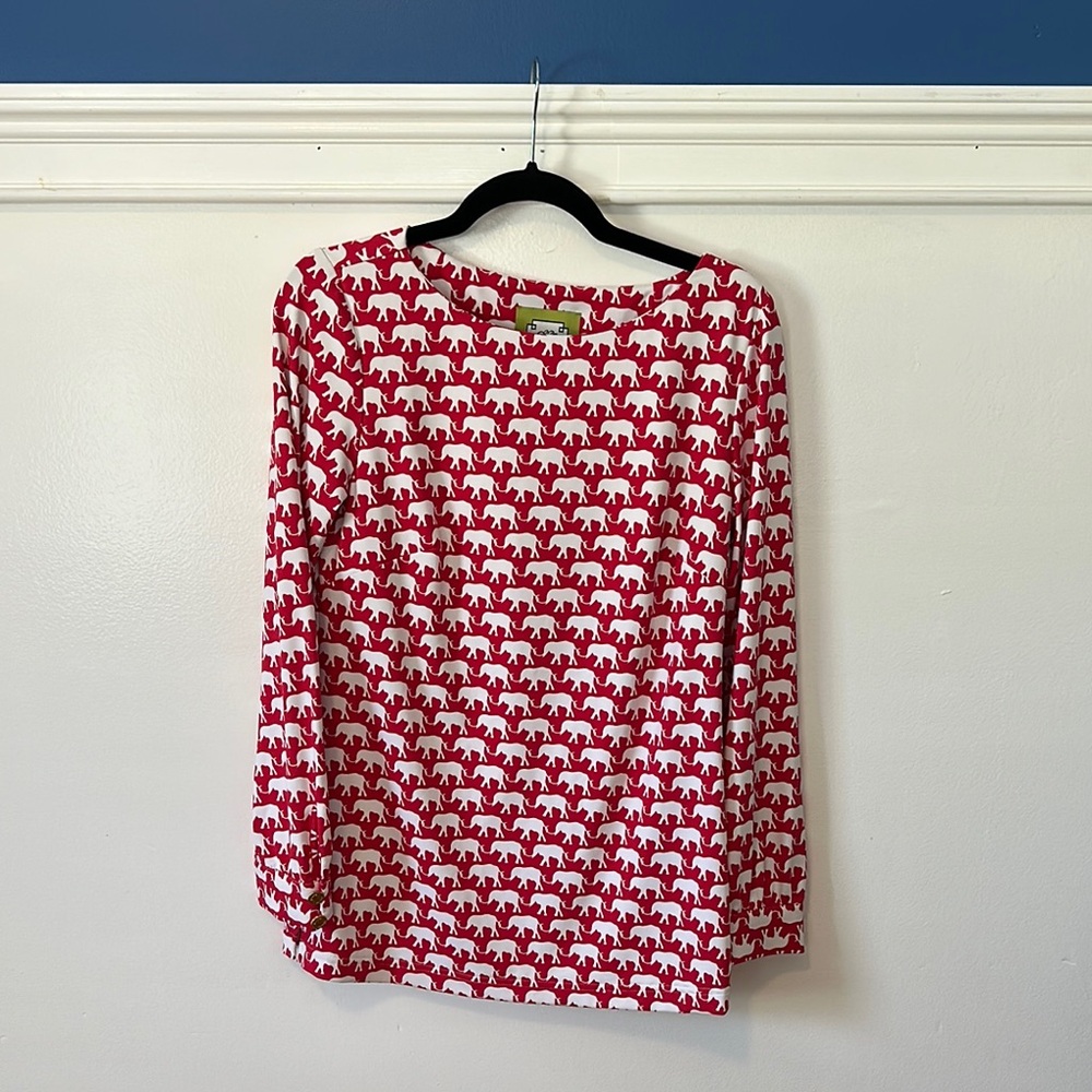 Elizabeth McKay Red and White Elephant Print Blouse - Worn a couple times.